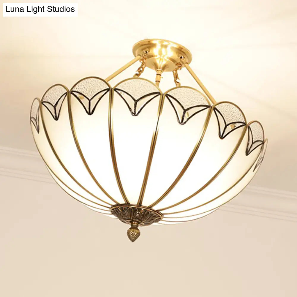 Scallop Flush Mount Ceiling Lighting - Set Of 3 Bulbs With Colonial White Finish And Satin Opal