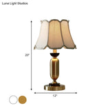 Scalloped Bell Table Lamp: Traditional White/Yellow Fabric 1-Light Night Lighting With Elliptical