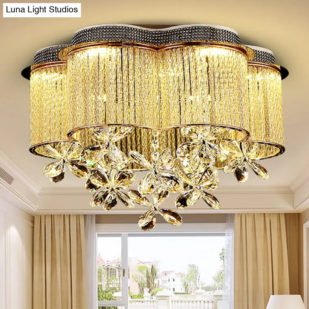 Scalloped Ceiling Mount Light Fixture - Modern Clear Crystal Glass Led Flushmount In Gold For