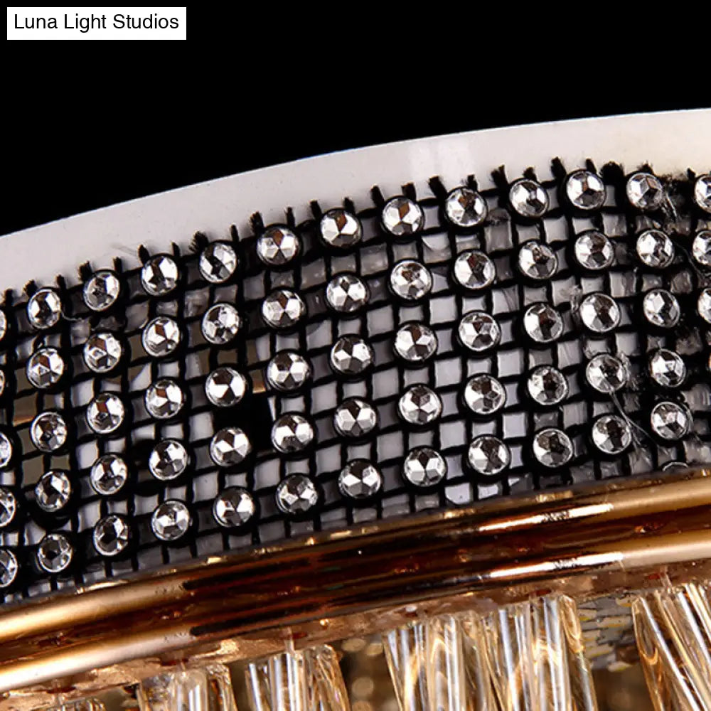 Scalloped Ceiling Mount Light Fixture - Modern Clear Crystal Glass Led Flushmount In Gold For