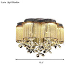 Scalloped Ceiling Mount Light Fixture - Modern Clear Crystal Glass Led Flushmount In Gold For