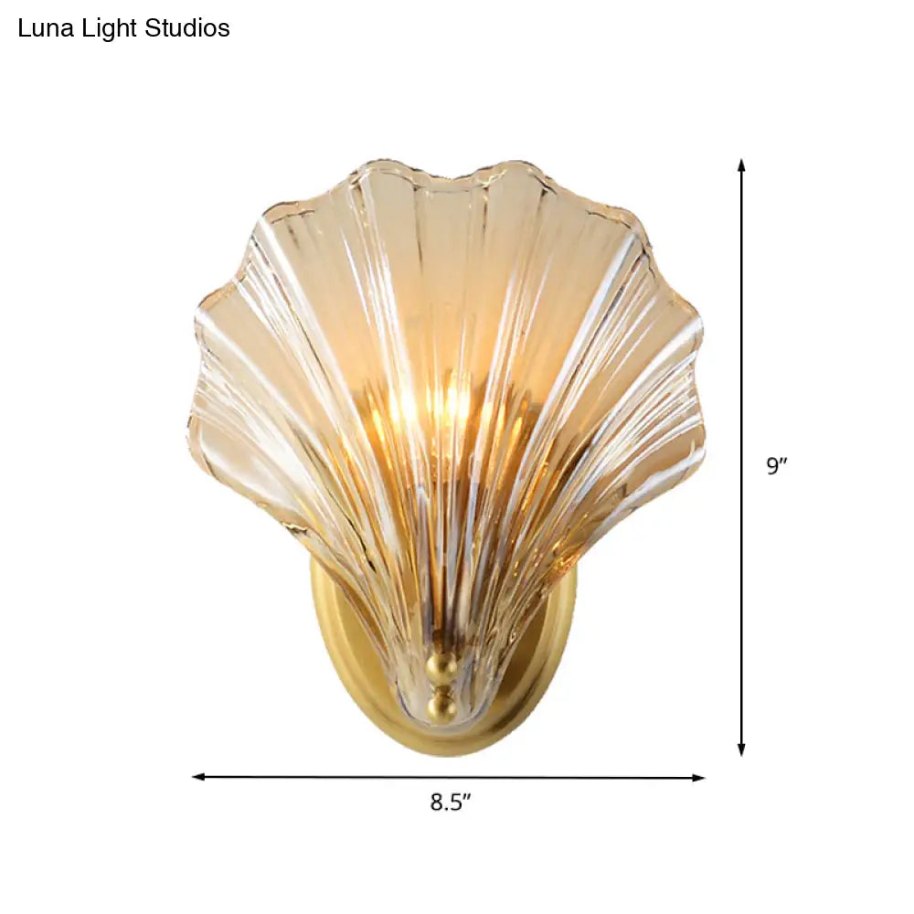 Scalloped Clear Glass Wall Mount Light With Brass Finish