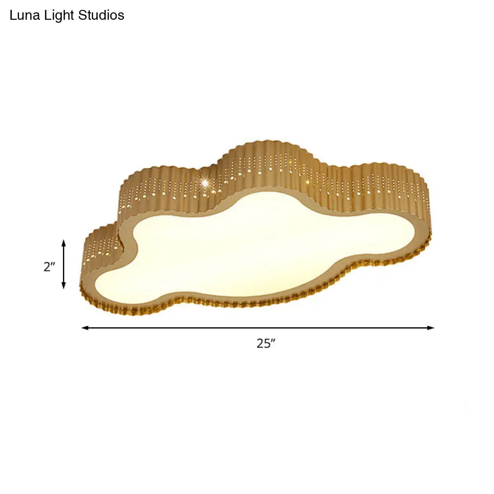 Scalloped Cloud Acrylic Kids Led Ceiling Light For Kindergarten - Brown Flush Mount Lamp