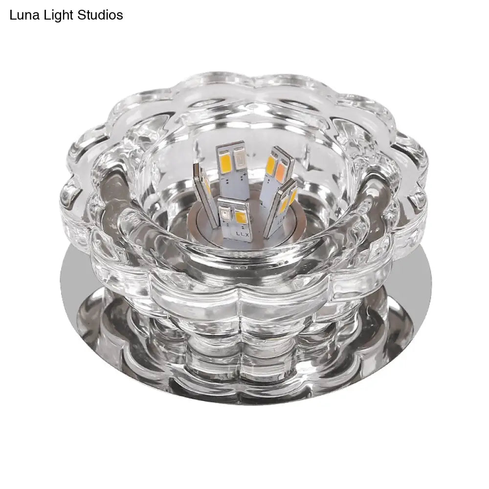 Scalloped Crystal Ceiling Light - Stainless Steel Led Flush - Mount Fixture