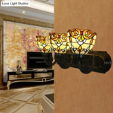 Scalloped Dome Tiffany Wall Lamp: Stained Glass Brass Fixture With 3 Heads For Corridor Lighting