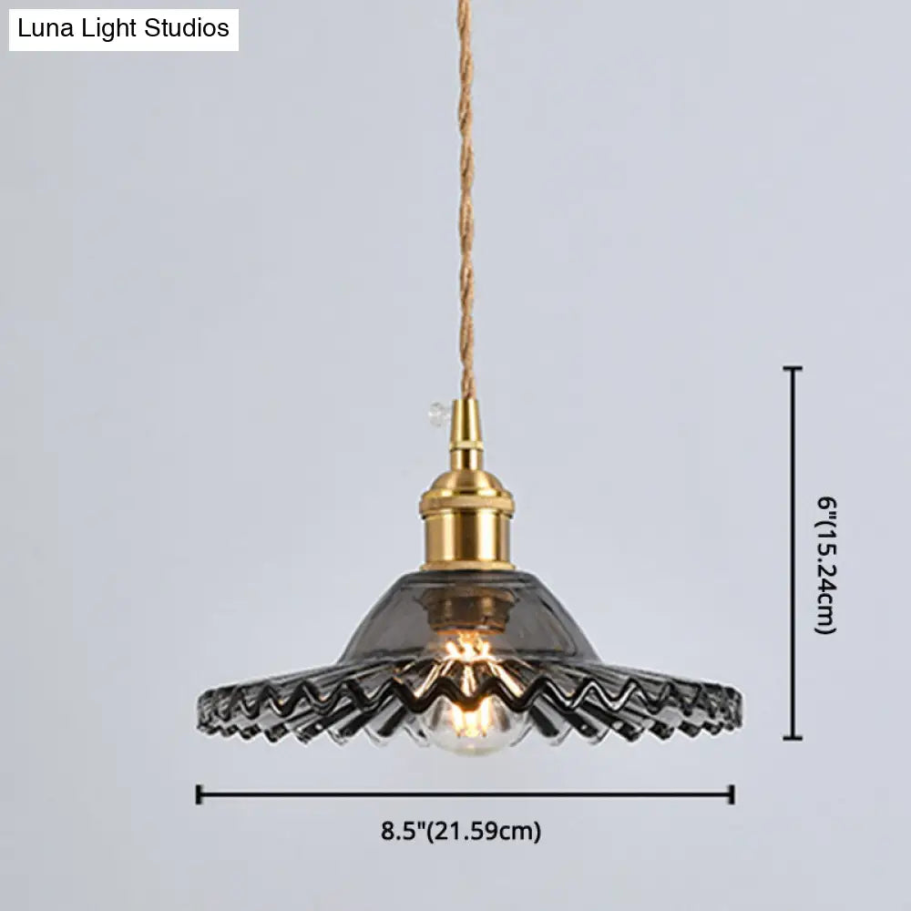 Scalloped Edge Pendant Light - Vintage Industrial Glass Hanging For Living Room