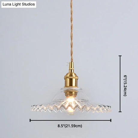 Scalloped Edge Pendant Light - Vintage Industrial Glass Hanging For Living Room