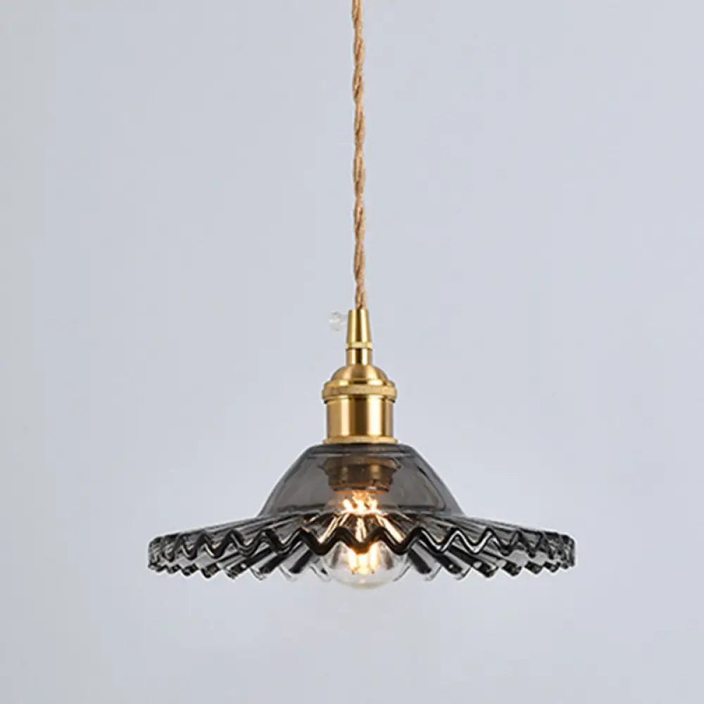 Scalloped Edge Pendant Light - Vintage Industrial Glass Hanging For Living Room Smoke Gray