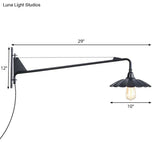 Scalloped/Exposed Industrial Wall Lamp - 1/2-Light Iron Swing Arm Lighting Black Plug-In Mount