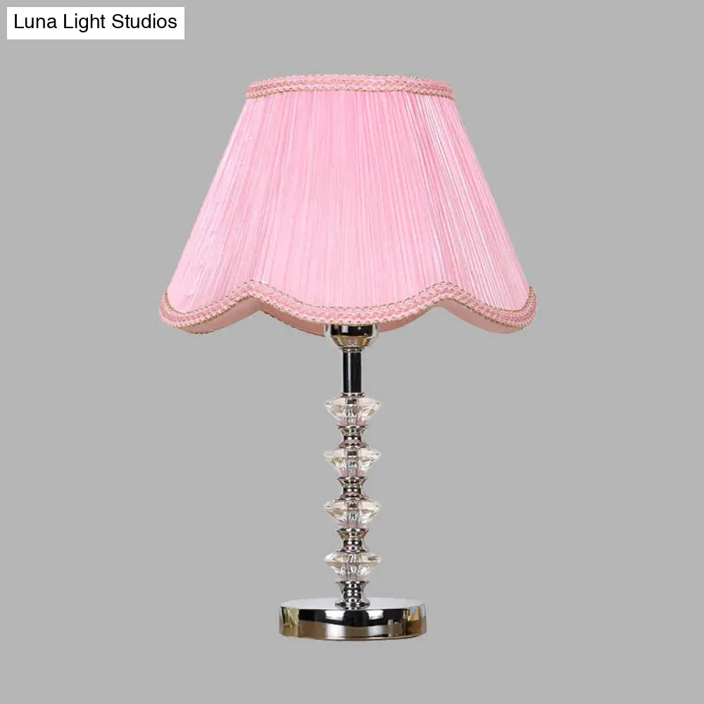 Scalloped Living Room Table Lamp In Pink/Red/Coffee With Crystal Accent