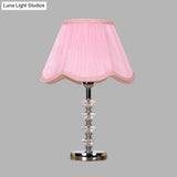Scalloped Living Room Table Lamp In Pink/Red/Coffee With Crystal Accent