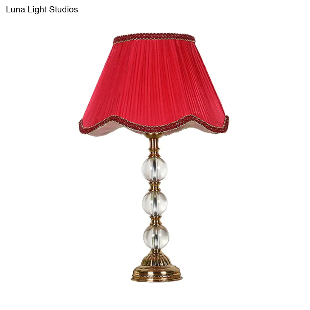 Scalloped Living Room Table Lamp In Pink/Red/Coffee With Crystal Accent