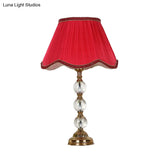 Scalloped Living Room Table Lamp In Pink/Red/Coffee With Crystal Accent