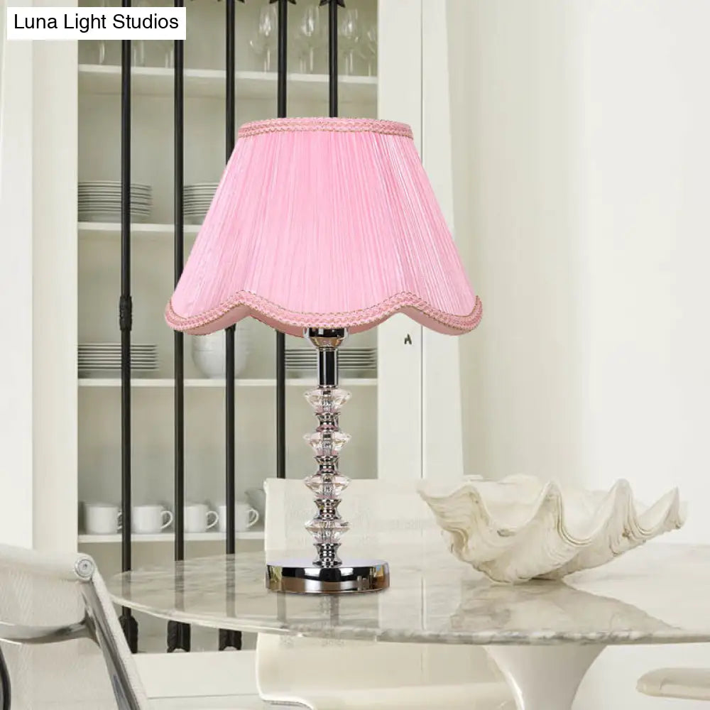 Scalloped Living Room Table Lamp In Pink/Red/Coffee With Crystal Accent