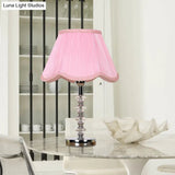 Scalloped Living Room Table Lamp In Pink/Red/Coffee With Crystal Accent
