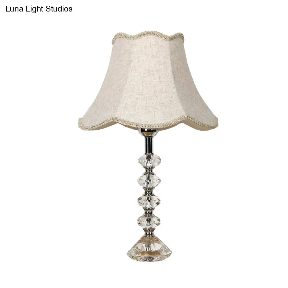 Scalloped Living Room Table Lamp In Pink/Red/Coffee With Crystal Accent