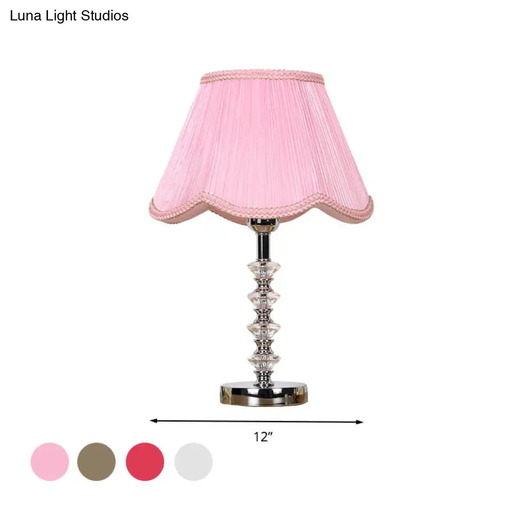 Scalloped Living Room Table Lamp In Pink/Red/Coffee With Crystal Accent