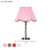 Scalloped Living Room Table Lamp In Pink/Red/Coffee With Crystal Accent