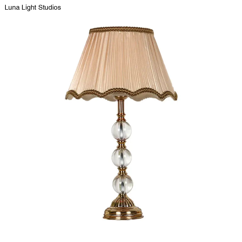 Scalloped Living Room Table Lamp In Pink/Red/Coffee With Crystal Accent