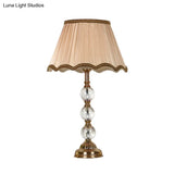 Scalloped Living Room Table Lamp In Pink/Red/Coffee With Crystal Accent