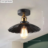 Scalloped Metal Ceiling Mount Industrial Restaurant Light In Black