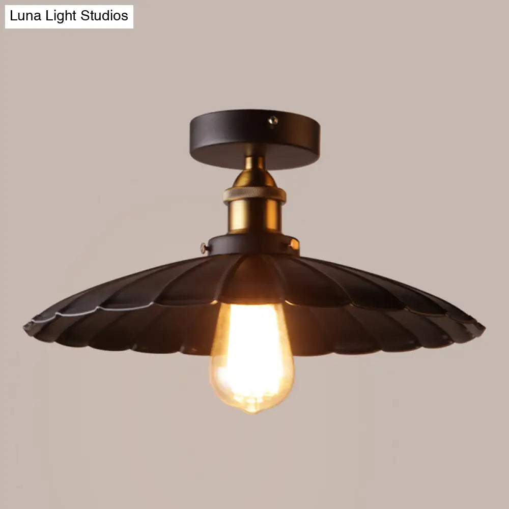 Scalloped Metal Ceiling Mount Industrial Restaurant Light In Black