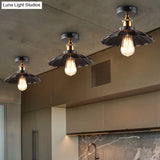 Scalloped Metal Ceiling Mount Industrial Restaurant Light In Black