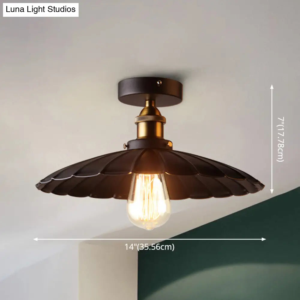 Scalloped Metal Ceiling Mount Industrial Restaurant Light In Black