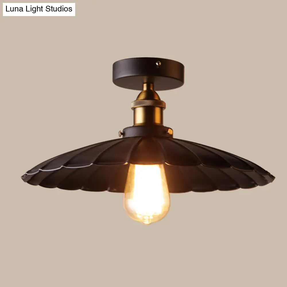 Scalloped Metal Ceiling Mount Industrial Restaurant Light In Black