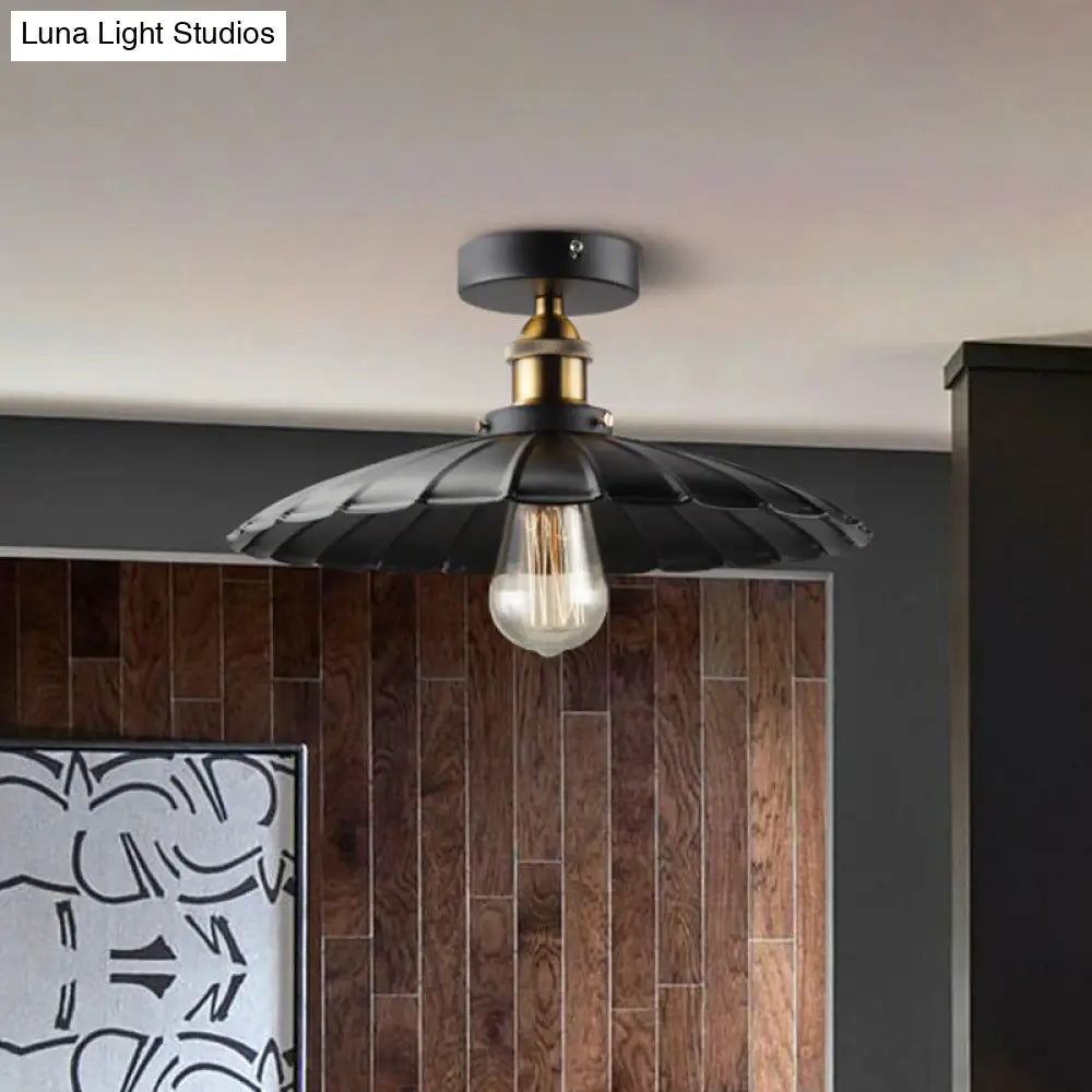 Scalloped Metal Ceiling Mount Industrial Restaurant Light In Black