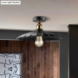 Scalloped Metal Ceiling Mount Industrial Restaurant Light In Black