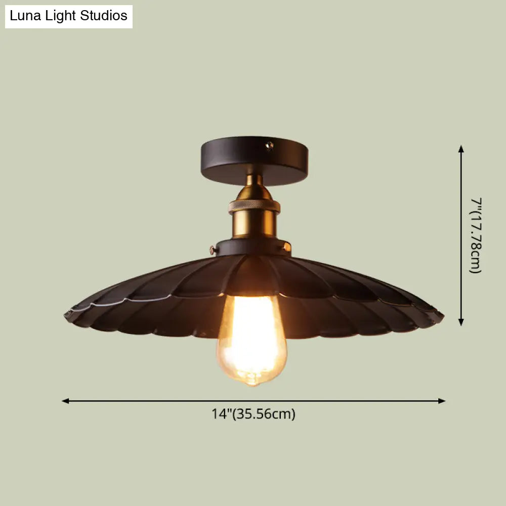 Scalloped Metal Ceiling Mount Industrial Restaurant Light In Black