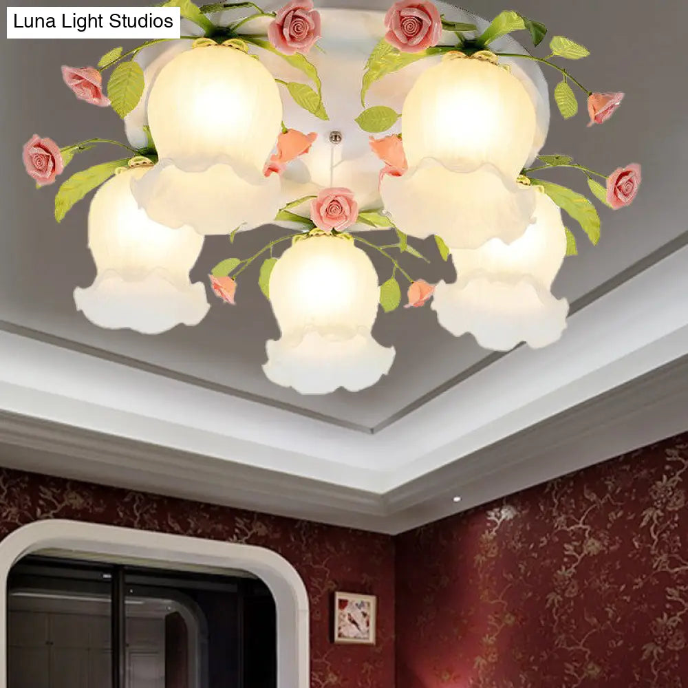 Scalloped Metal White Ceiling Light: 3/5 Lights Flush Mount Fixture For Living Room