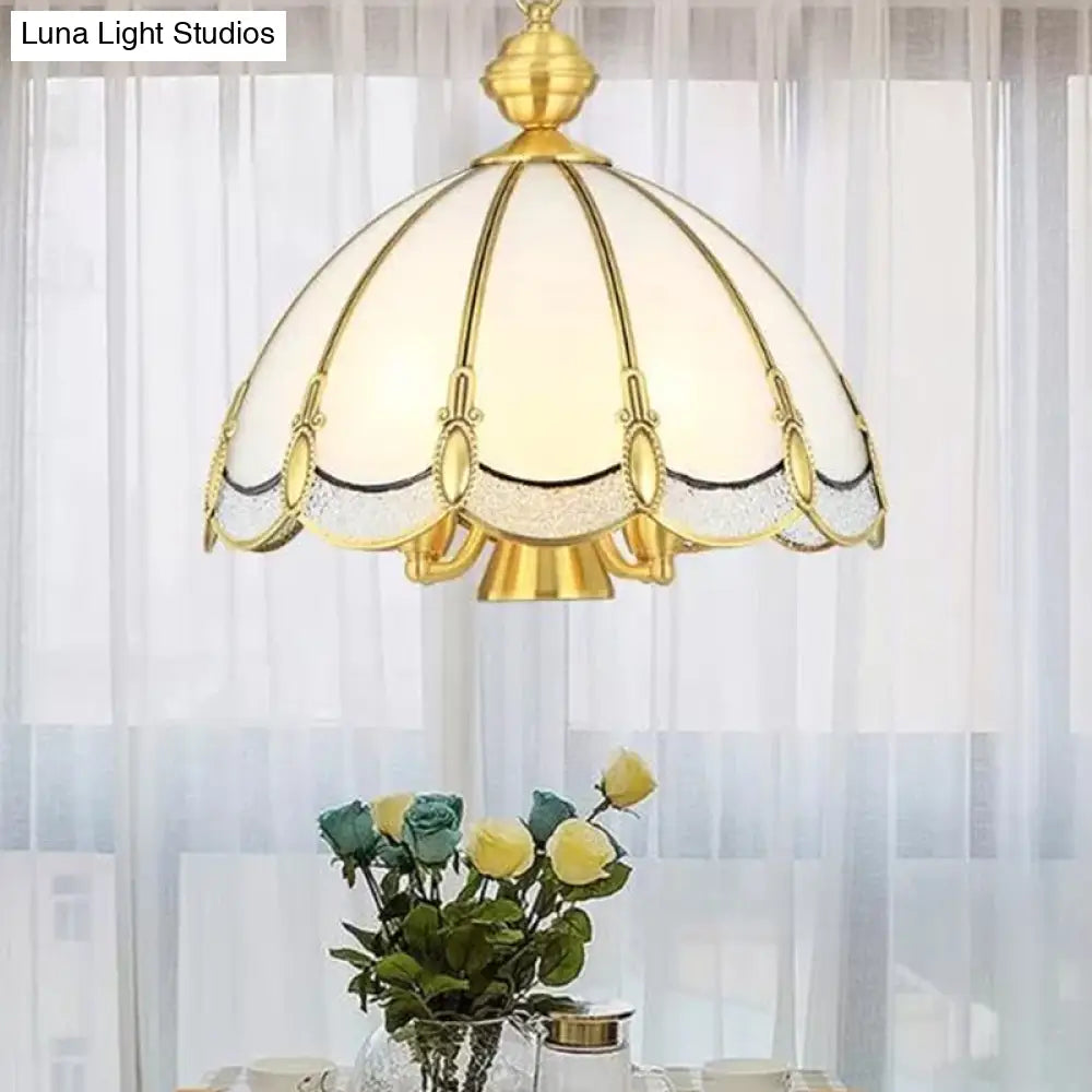 Scalloped Opal Glass Ceiling Chandelier Lamp In Brass - Small/Large (3/5 Lights) Vintage Lighting
