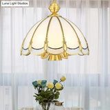 Scalloped Opal Glass Ceiling Chandelier Lamp In Brass - Small/Large (3/5 Lights) Vintage Lighting