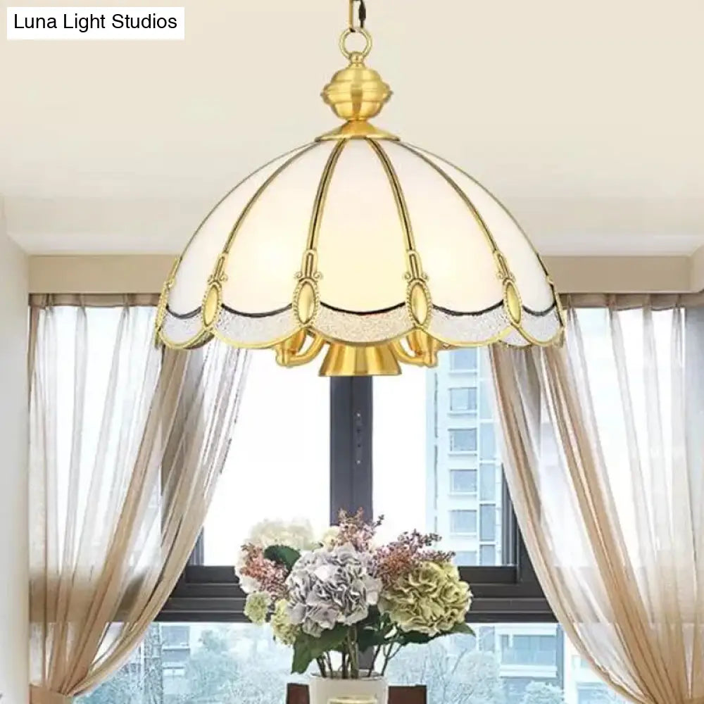 Scalloped Opal Glass Ceiling Chandelier Lamp In Brass - Small/Large (3/5 Lights) Vintage Lighting