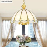 Scalloped Opal Glass Ceiling Chandelier Lamp In Brass - Small/Large (3/5 Lights) Vintage Lighting
