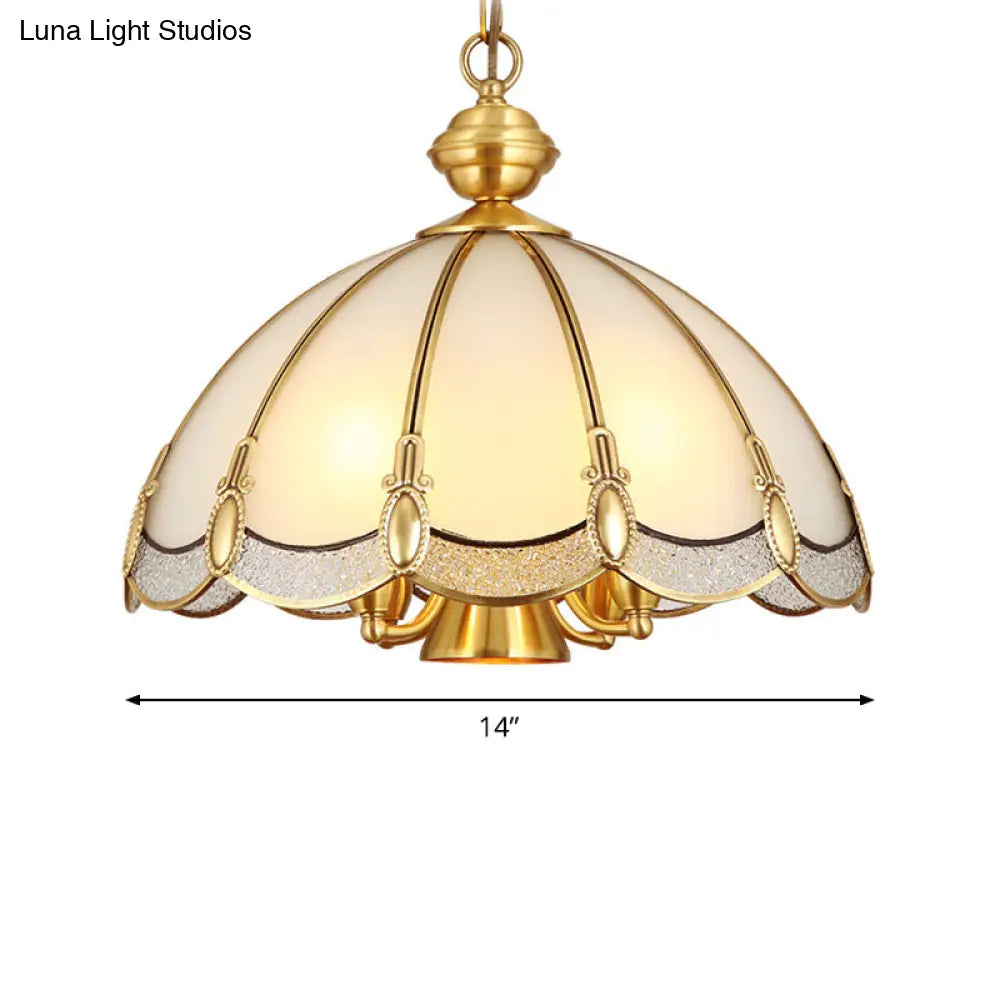 Scalloped Opal Glass Ceiling Chandelier Lamp In Brass - Small/Large (3/5 Lights) Vintage Lighting