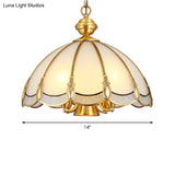 Scalloped Opal Glass Ceiling Chandelier Lamp In Brass - Small/Large (3/5 Lights) Vintage Lighting