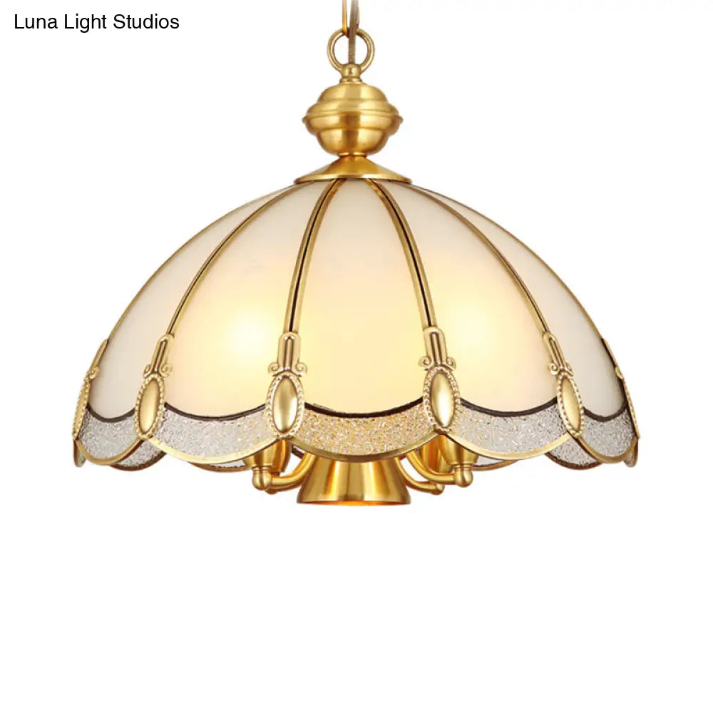 Scalloped Opal Glass Ceiling Chandelier Lamp In Brass - Small/Large (3/5 Lights) Vintage Lighting