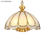 Scalloped Opal Glass Ceiling Chandelier Lamp In Brass - Small/Large (3/5 Lights) Vintage Lighting