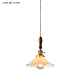 Scalloped Pendant Lamp: Farmhouse Style 1-Light White Glass With Brass Fixture