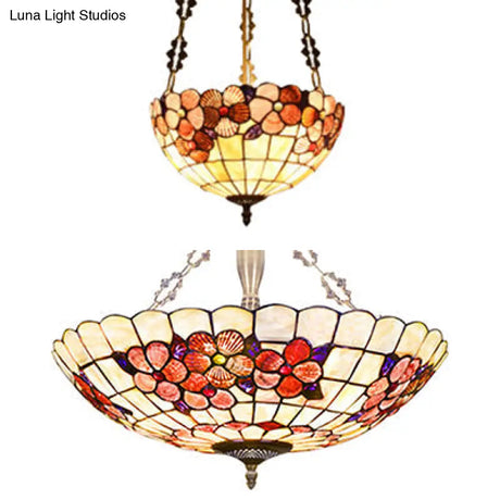 Scalloped Shade Semi Flush Stained Glass Ceiling Light Retro Style 12’/16’/20.5’ W