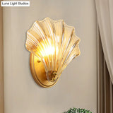 Scalloped Shell Wall Lamp In Country Style - Black/Gold Ribbed Glass Sconce Lighting