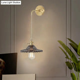 Scalloped Smoked Glass Brass Sconce Light: Industrial 1-Light Wall Lamp For Bedroom