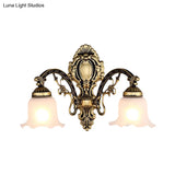 Scalloped Wall Light Fixture With Retro White Glass Shade - Brass/Gold Accent Ideal For Living Rooms