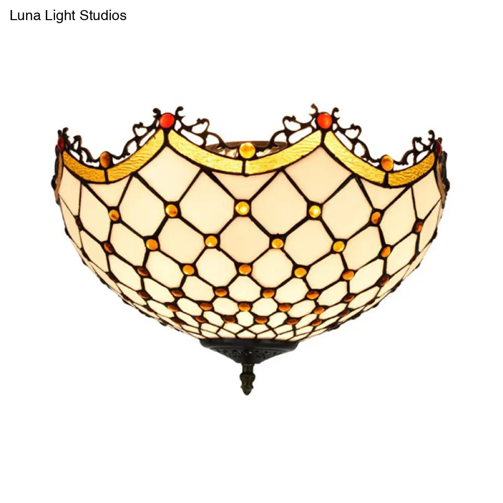 Scalloped White Glass Tiffany Ceiling Light Fixture - Ideal For Corridor