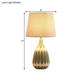 Scandinavian Barrel Nightstand Lamp In Light Pink/Green/Purple With Fabric Shade For Bedside