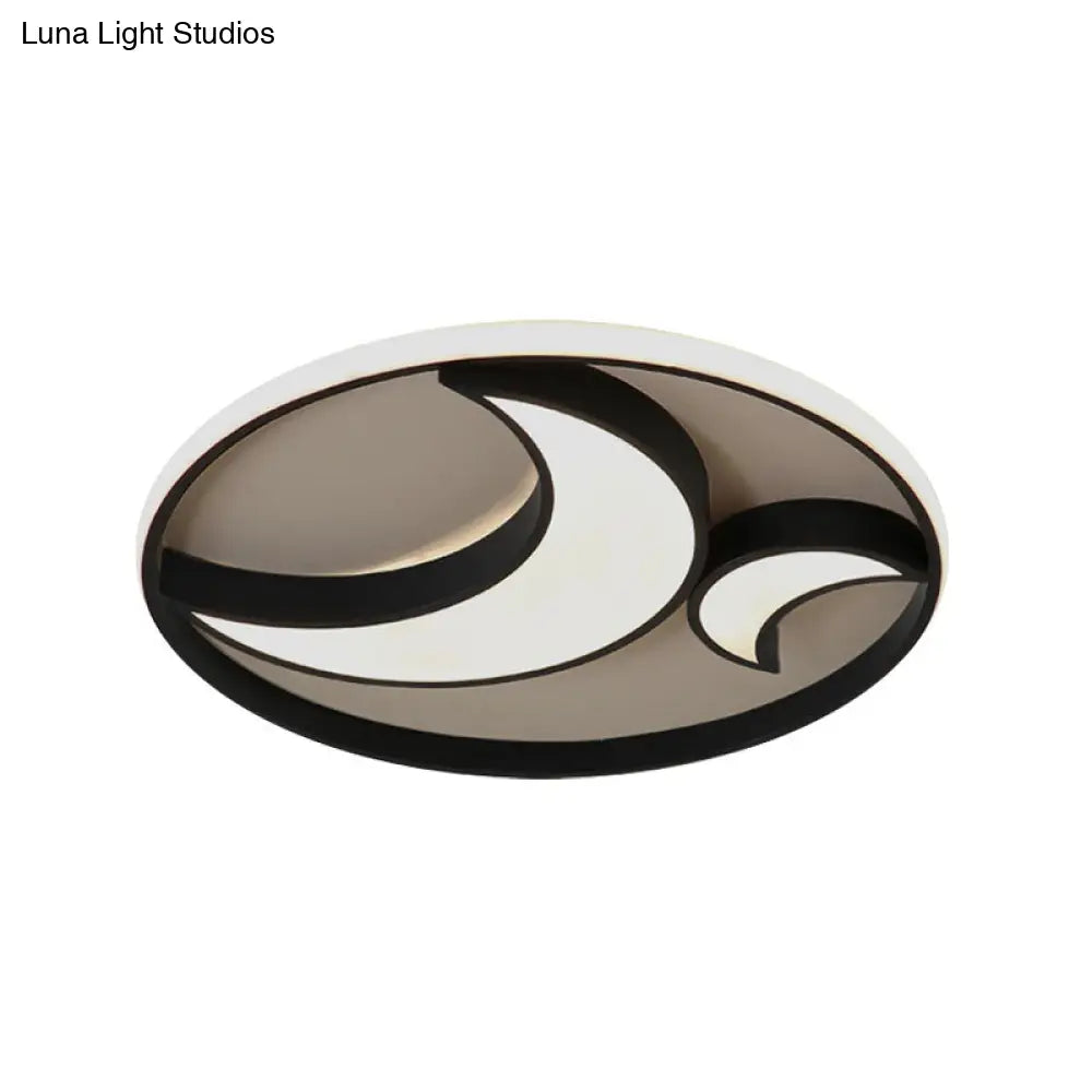 Scandinavian Led Acrylic Moon Flush Mount Ceiling Light: Black Finish Ideal For Living Room