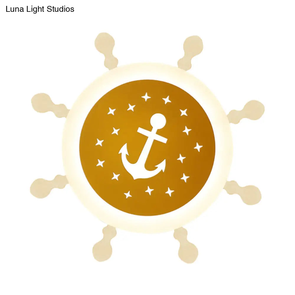Seaside Anchor Ceiling Light In Yellow For Bedroom - Acrylic Flush Mount Fixture